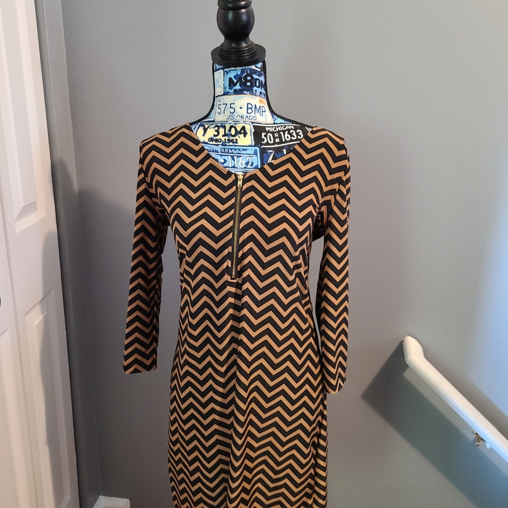 Tacera Brown an Black Dress